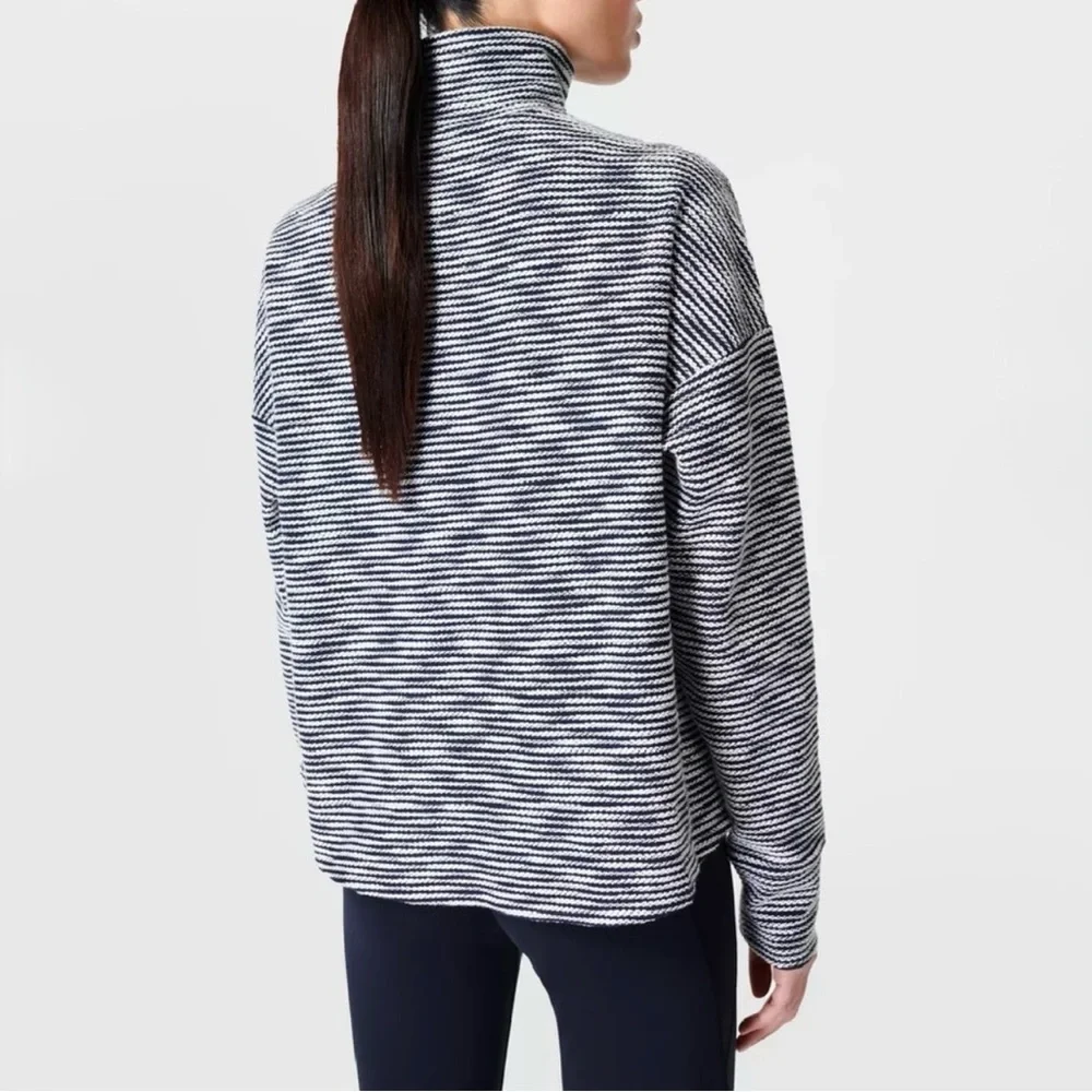 Sweaty Betty Rest Up Half Zip Pullover Small NWT Navy Blue White Stripe Pattern - Picture 3 of 16